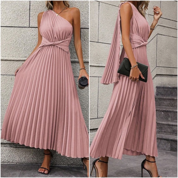 Luxe One Shoulder Pleated Party Evening Wedding Formal Dress - Picture 8 of 10